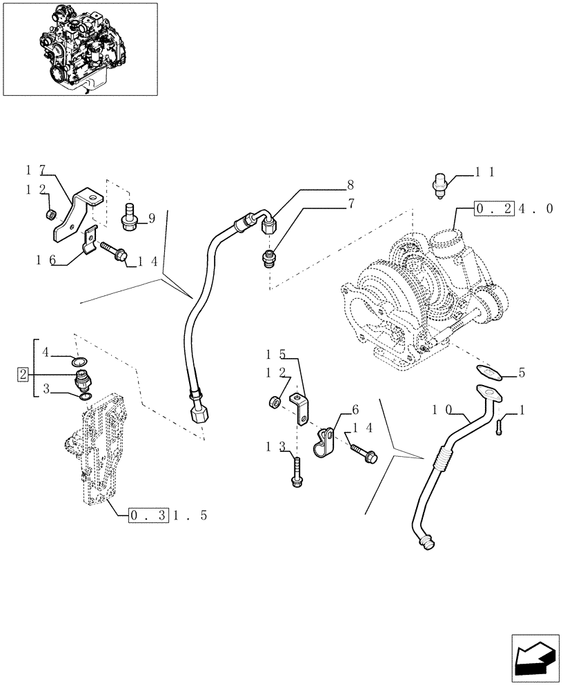 Схема запчастей Case IH PX110 - (0.30.5[01]) - PIPING - ENGINE OIL (504036430) (02) - ENGINE