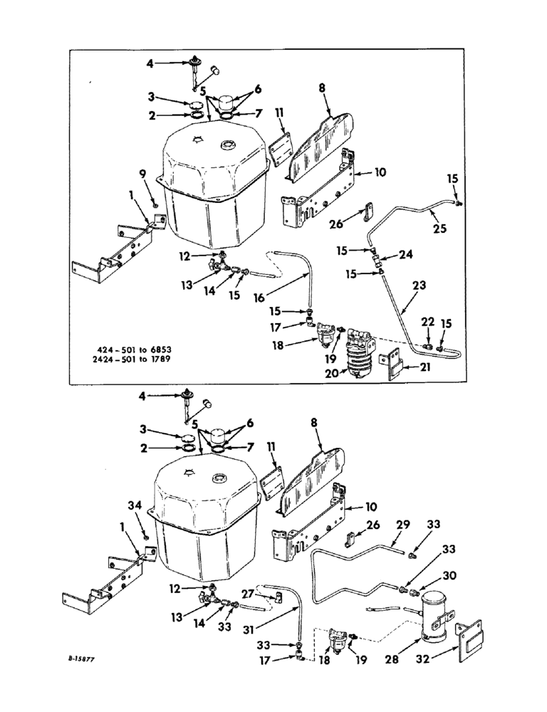 Схема запчастей Case IH 2424 - (033) - FUEL SYSTEM, FUEL TANK, SUPPORTS AND PIPING, GASOLINE ENGINE TRACTORS (02) - FUEL SYSTEM