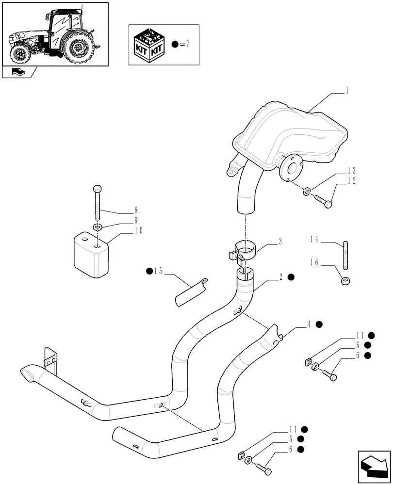 Схема запчастей Case IH FARMALL 85N - (1.15.1/02) - HORIZONTAL EXHAUST WITH GUARD SHIELD (VAR.332150) (02) - ENGINE EQUIPMENT