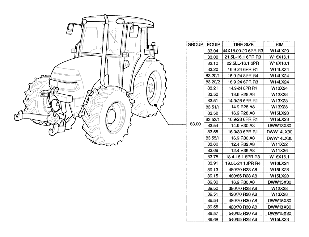 Схема запчастей Case IH JX1060C - (80.00[02]) - SEC. 11 - TRACTION (11) - WHEELS/TRACKS