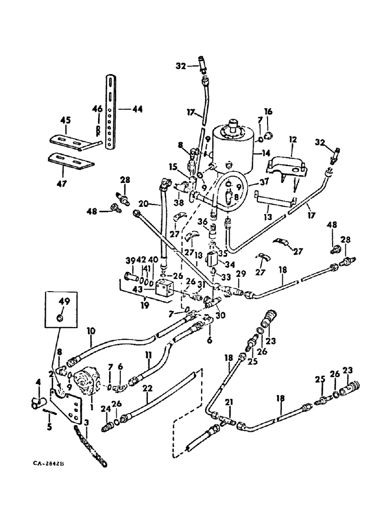 Схема запчастей Case IH 400 - (A-076) - HYDRAULIC CONNECTIONS, DUPLEX HITCH, FOR 4 ROW AND 6 ROW 