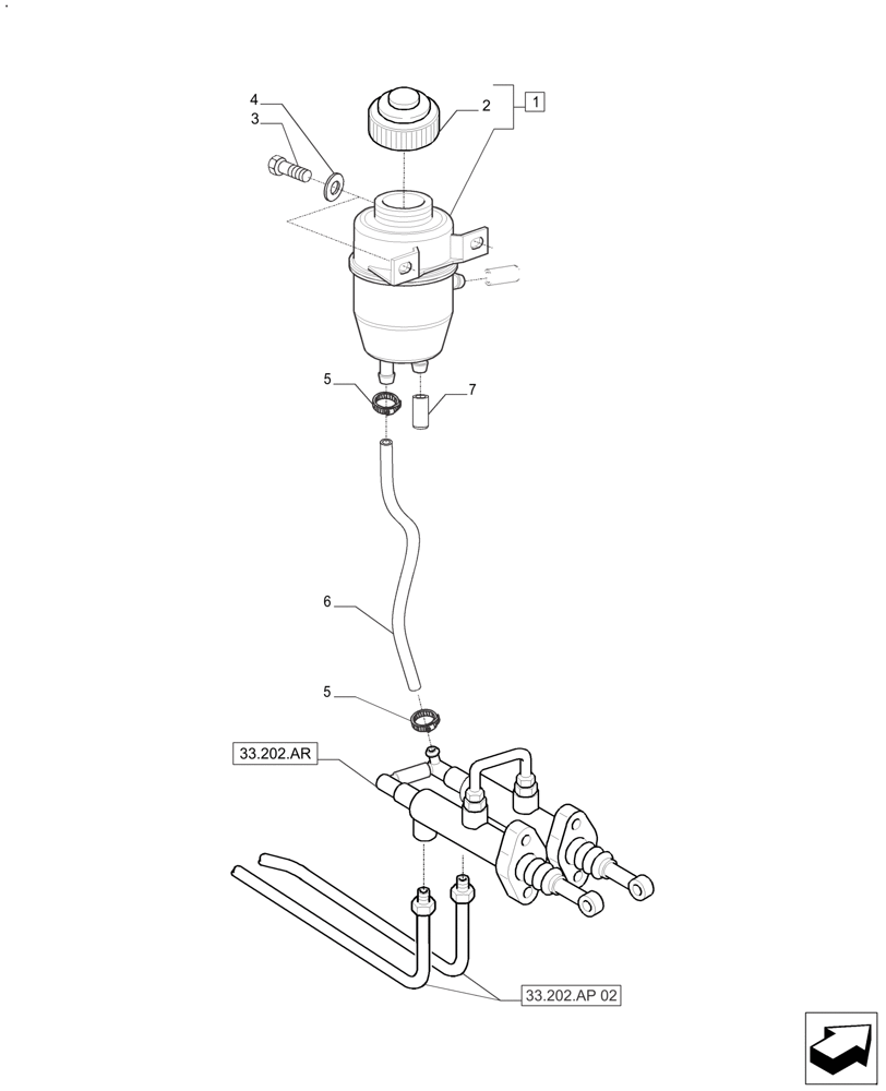 Схема запчастей Case IH FARMALL 140A - (33.202.AM) - RESERVOIR - BRAKES (33) - BRAKES & CONTROLS
