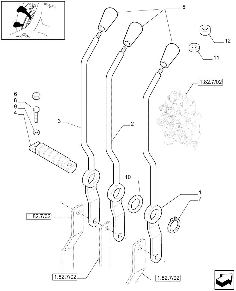 Схема запчастей Case IH JX80 - (1.92.82/02) - (VAR.054-085-103) 3 CONTROL VALVES - LEVER AND KNOB (10) - OPERATORS PLATFORM/CAB