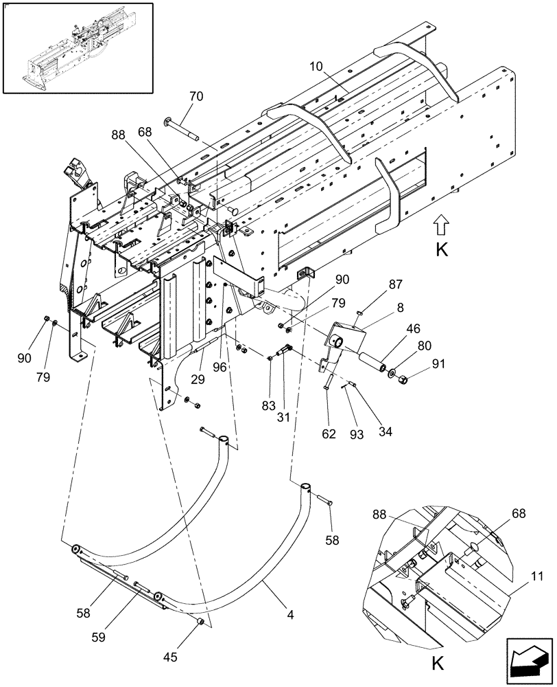 Схема запчастей Case IH SB541C - (62.140.03[3]) - BALE TENSION RAIL & NEEDLE YOKE GUARD, SB541C (62) - PRESSING - BALE FORMATION