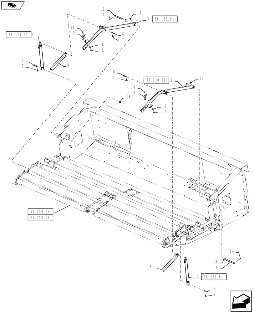 Схема запчастей Case IH 3016 - (58.130.02) - WINDGUARD HOLD DOWN (58) - ATTACHMENTS/HEADERS