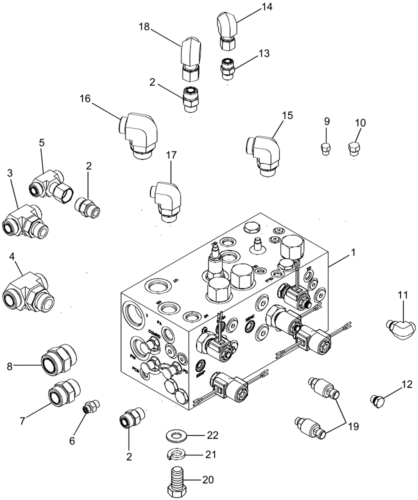 Схема запчастей Case IH 635 - (35.138.02[01]) - VALVE WITH FITTINGS, MODULE BUILDER CONTROL (35) - HYDRAULIC SYSTEMS