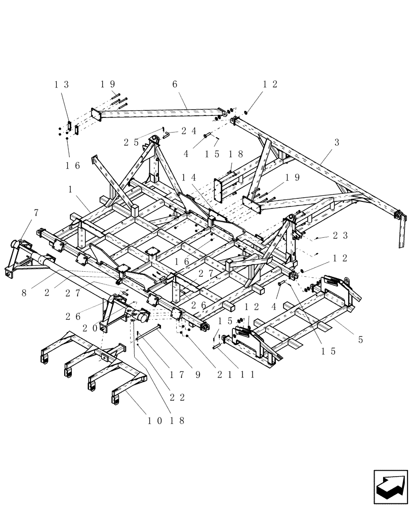 Схема запчастей Case IH ATX - (09-14) - MAIN FRAME WITH ROCKSHAFT & WHEEL GANGS, 4710 & 5010 DRILLS - 4 RANK (09) - CHASSIS