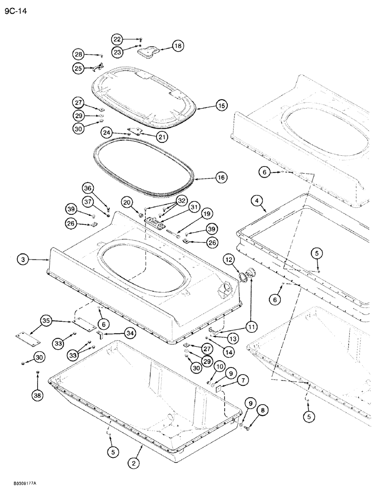 Схема запчастей Case IH 950 - (9C-14) - SEED HOPPER, 24 ROW NARROW, FRONT FOLD (09) - CHASSIS/ATTACHMENTS