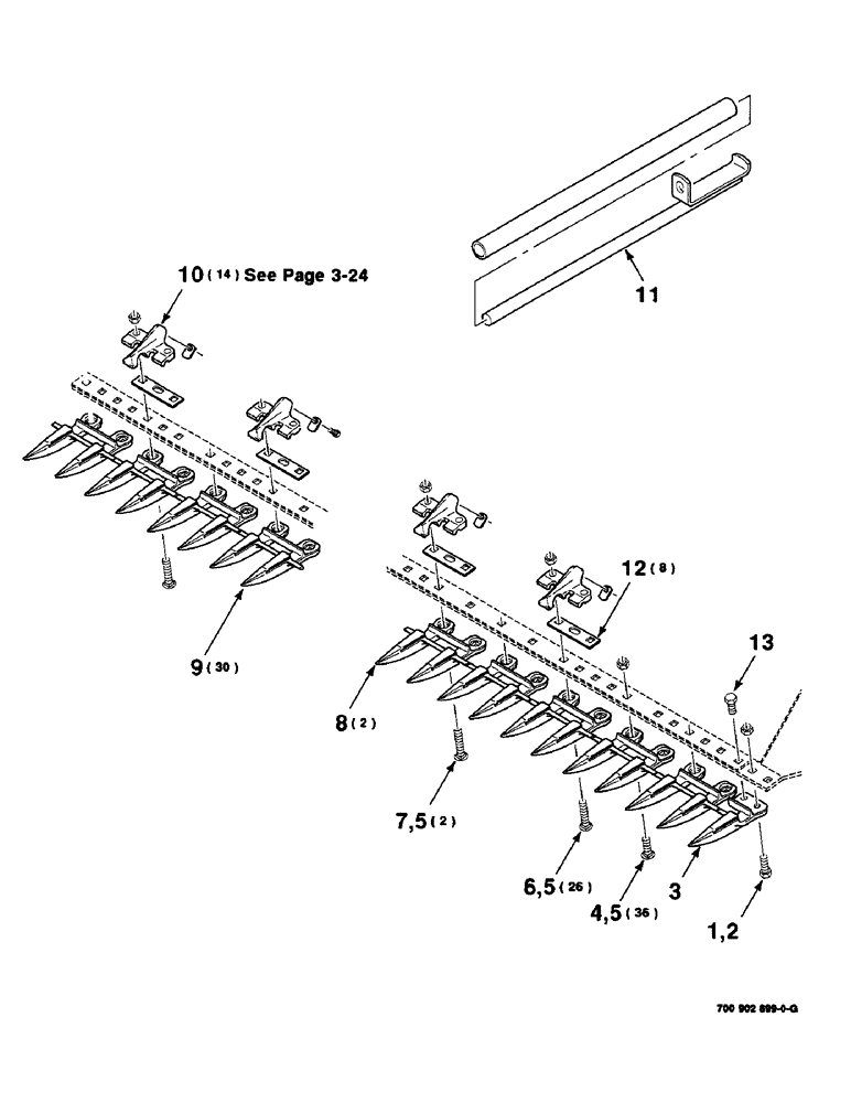 Схема запчастей Case IH 8840 - (3-22) - HOLDDOWN AND GUARD ASSEMBLY - RANGE GUARD (16 FOOT) (58) - ATTACHMENTS/HEADERS