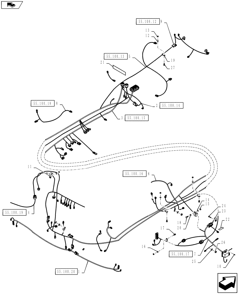 Схема запчастей Case IH 4430 - (55.100.11) - MAIN HARNESS LAYOUT (55) - ELECTRICAL SYSTEMS