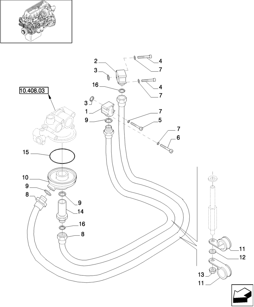 Схема запчастей Case IH 7010 - (10.304.04[04]) - REMOTE ENGINE OIL FILTER LUBE LINES - 8010/9010 (10) - ENGINE