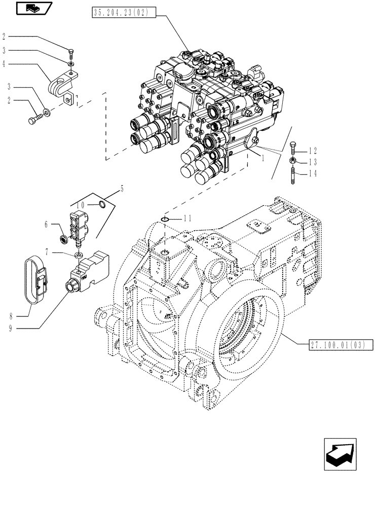 Схема запчастей Case IH MAGNUM 190 - (35.700.01[02]) - REMOTE VALVE SPILLAGE COLLECTION WITH 4 ELEMENTS, WITH POWERSHIFT TRANSMISSION (35) - HYDRAULIC SYSTEMS