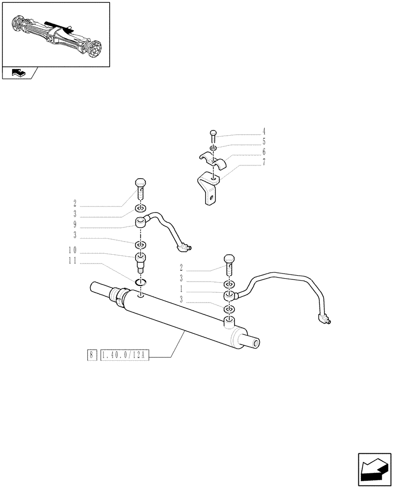 Схема запчастей Case IH FARMALL 105U - (1.40.0/12) - FRONT AXLE - HYDRAULIC STEERING CYLINDER (04) - FRONT AXLE & STEERING