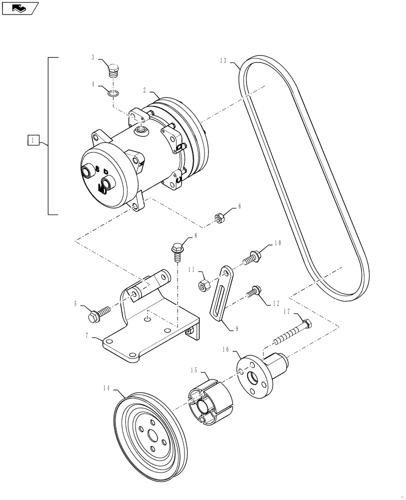 Схема запчастей Case IH MX180 - (09-38) - AIR CONDITIONING COMPRESSOR MOUNTING (09) - CHASSIS/ATTACHMENTS