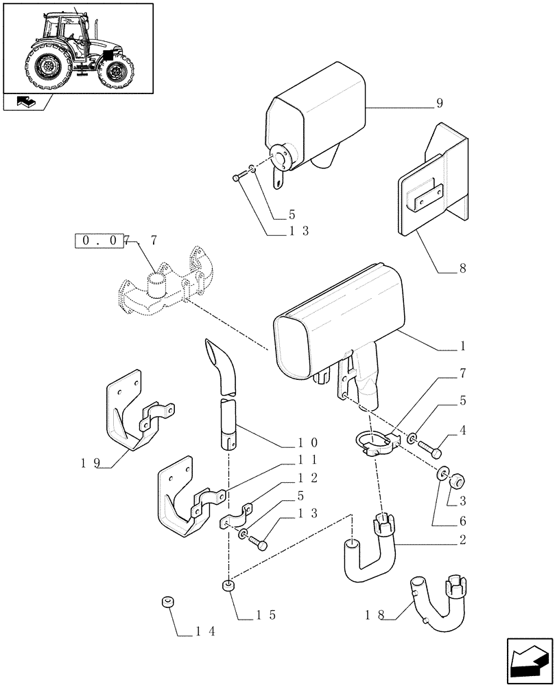 Схема запчастей Case IH FARMALL 90 - (1.15.1) - MUFFLER - PIPE, COLLARS AND SUPPORT (02) - ENGINE EQUIPMENT