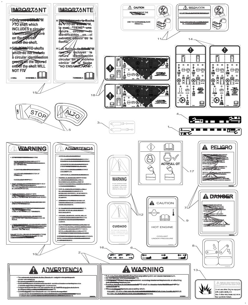 Схема запчастей Case IH FARMALL 140A - (90.108.AA) - DECALS, CONTROL INSTRUCTION (90) - PLATFORM, CAB, BODYWORK AND DECALS