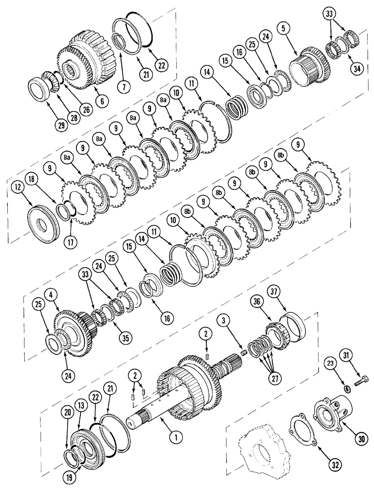 Схема запчастей Case IH MX170 - (06-02) - SPEED TRANSMISSION - INPUT SHAFT (21) - TRANSMISSION