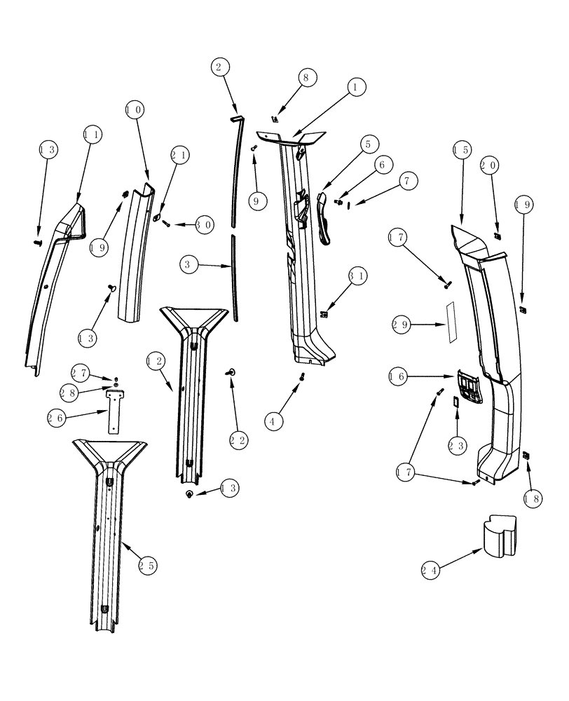 Схема запчастей Case IH MX200 - (09-26) - CAB TRIM, CAB POSTS (09) - CHASSIS/ATTACHMENTS