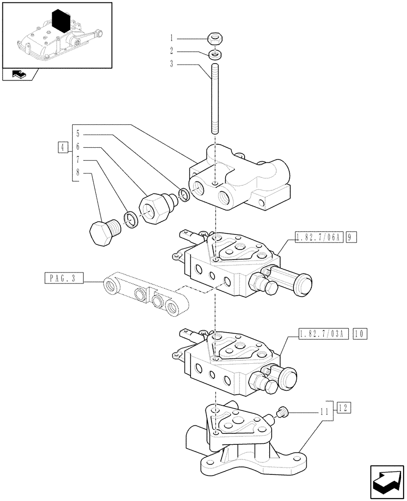 Схема запчастей Case IH FARMALL 75C - (1.82.7/06[01]) - 2 REAR REMOTE VALVES FOR MID-MOUNT AND MDC - REMOTE VALVES (VAR.332108) (07) - HYDRAULIC SYSTEM