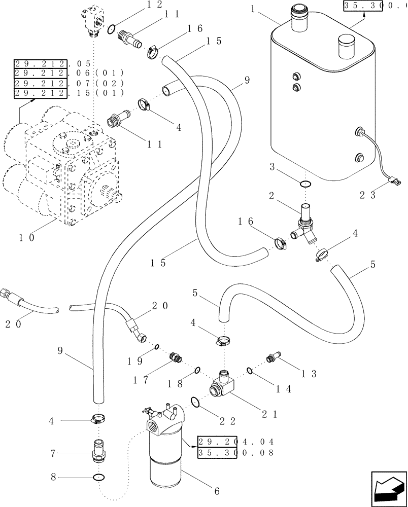 Схема запчастей Case IH 2588 - (29.204.03) - HYDRAULICS - RESERVOIR TO HYDROSTATIC PUMP (29) - HYDROSTATIC DRIVE