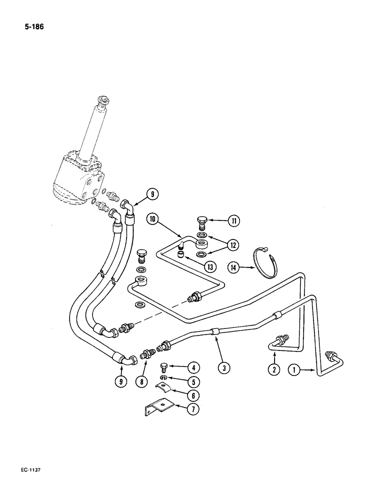 Схема запчастей Case IH 585 - (5-186) - STEERING PIPES REAR, 2 WHEEL DRIVE, TRACTORS WITH CAB AND 2 SPEED POWER SHIFT (05) - STEERING