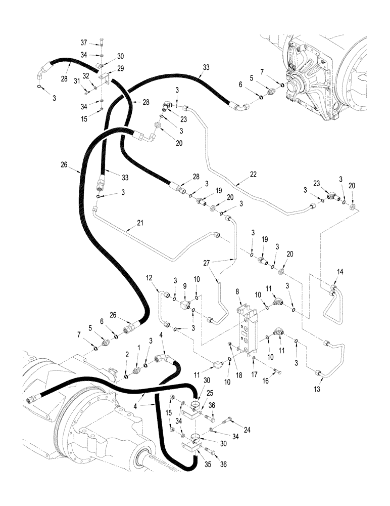 Схема запчастей Case IH STEIGER 330 - (08-07) - AXLE HYDRAULICS - AIR AND LUBRICATION CIRCUIT, WITHOUT ACCUSTEER (08) - HYDRAULICS