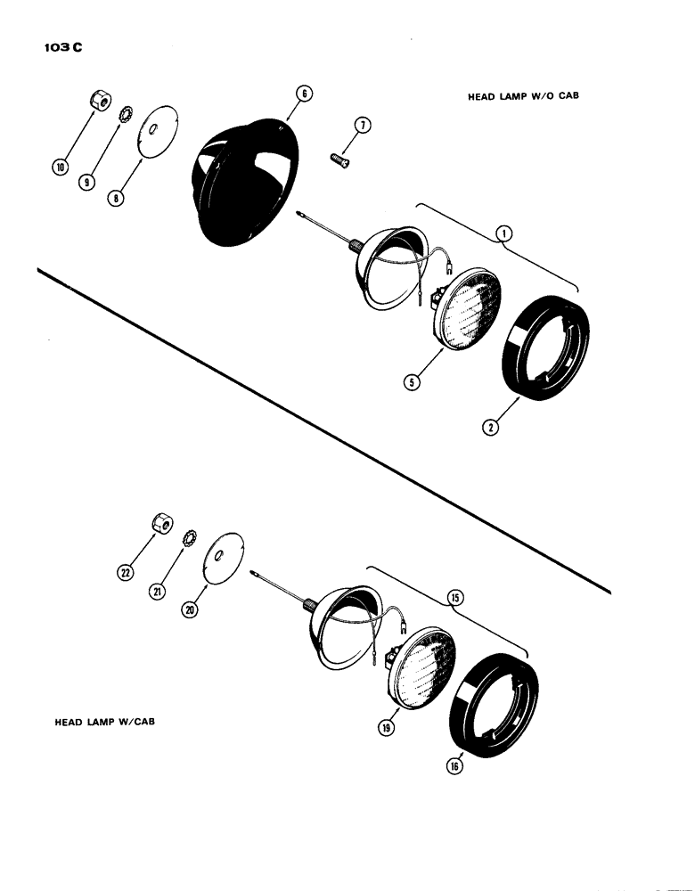 Схема запчастей Case IH 770 - (103C) - LIGHTING EQUIPMENT, HEAD LAMPS, W/O CAB (04) - ELECTRICAL SYSTEMS