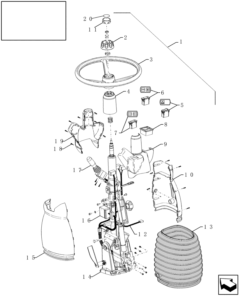 Схема запчастей Case IH AFX8010 - (D.20.C.40[1]) - STEERING COLUMN, SIDE TILT LEVER C - Power Train