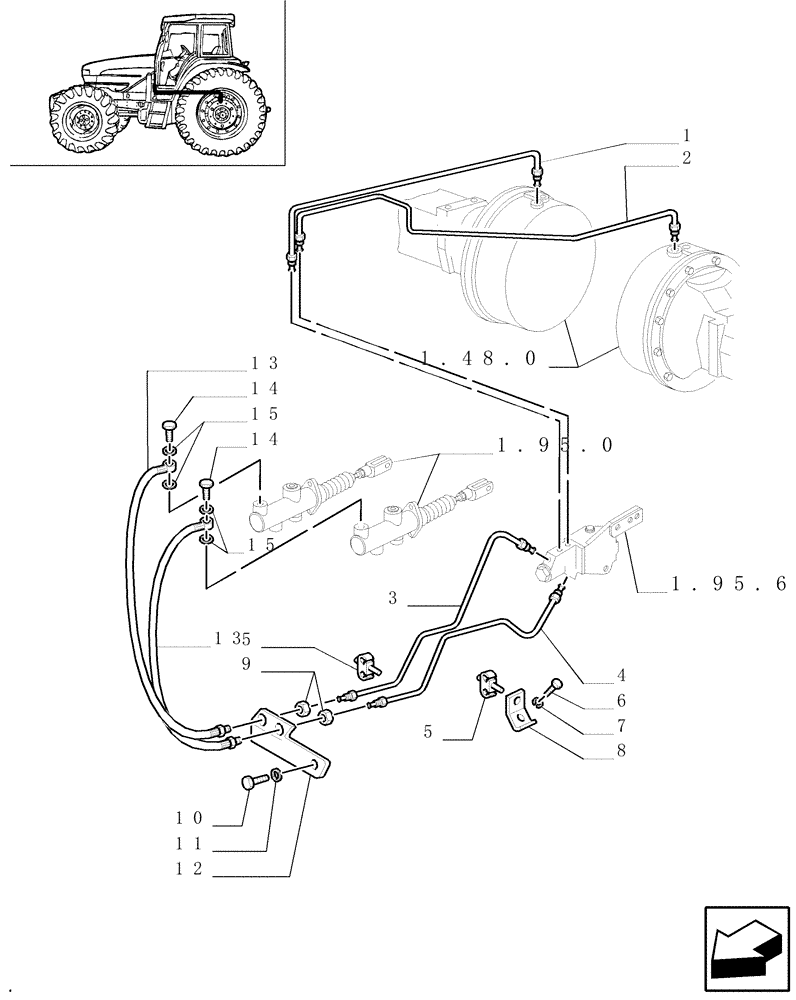 Схема запчастей Case IH JX70U - (1.68.5) - BRAKE PIPING - 2 WD (05) - REAR AXLE