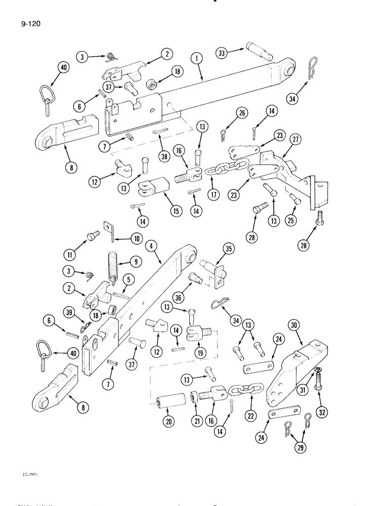 Схема запчастей Case IH 595 - (9-120) - THREE POINT HITCH, TELESCOPIC LOWER LINKS (09) - CHASSIS/ATTACHMENTS