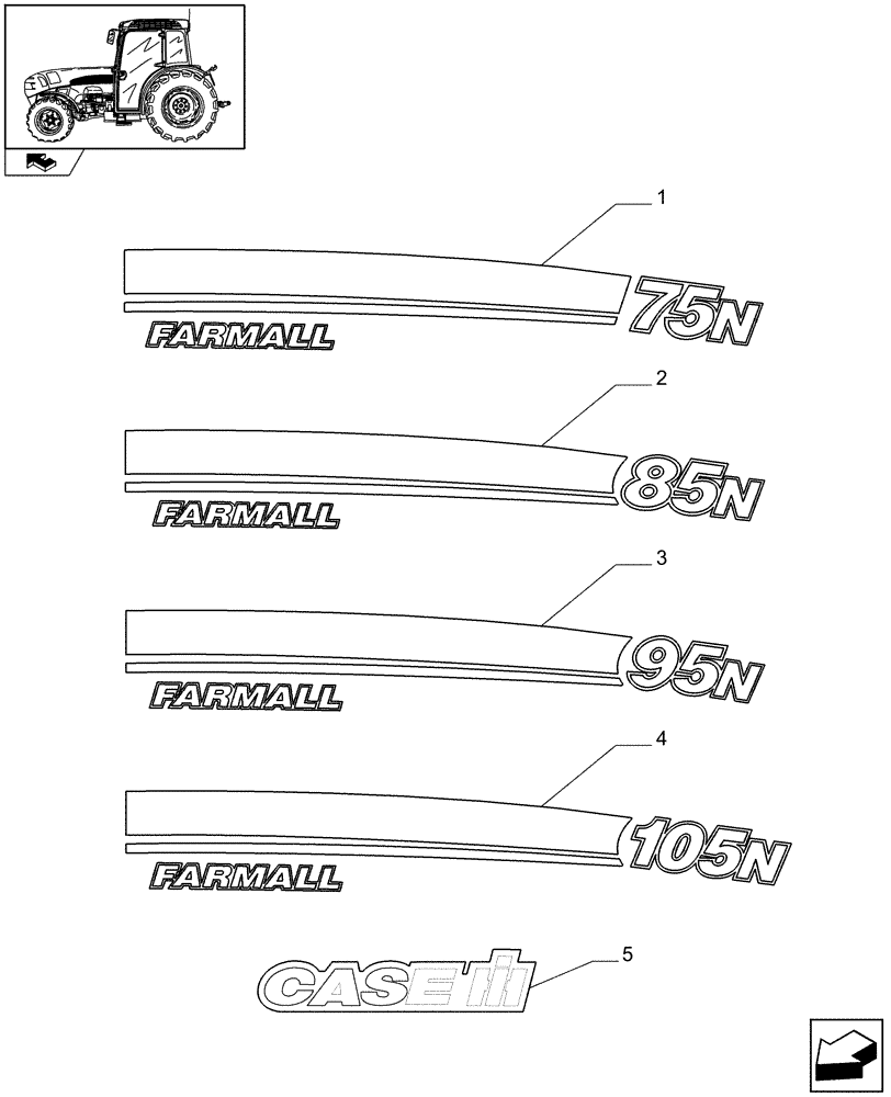 Схема запчастей Case IH FARMALL 85N - (1.98.2/03) - NA PACKAGE - MODEL IDENTIFICATION DECALS (VAR.332004) (13) - DECALS