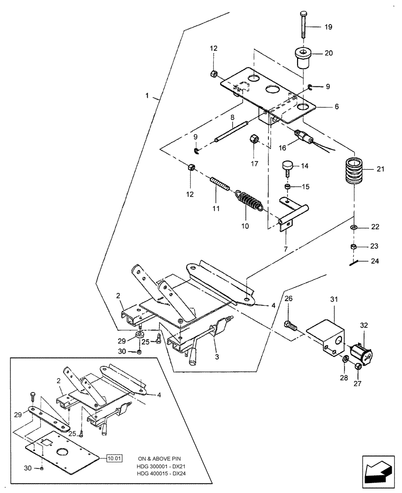 Схема запчастей Case IH DX21 - (10.02) - SEAT BRACKET (10) - OPERATORS PLATFORM/CAB