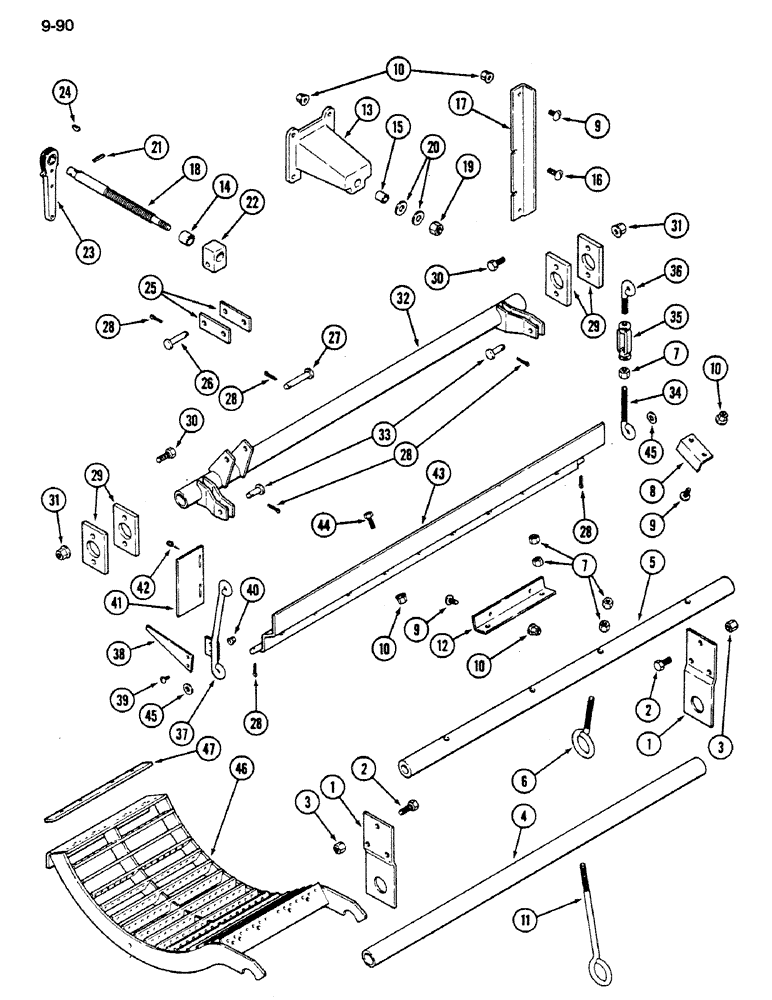 Схема запчастей Case IH 1620 - (9-090) - CONCAVES SUPPORTS AND CONTROLS (14) - ROTOR, CONCANVES & SIEVE