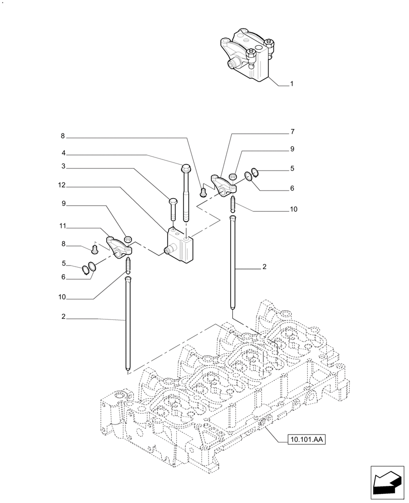 Схема запчастей Case IH FARMALL 120A - (10.101.AP) - ROCKSHAFT (10) - ENGINE