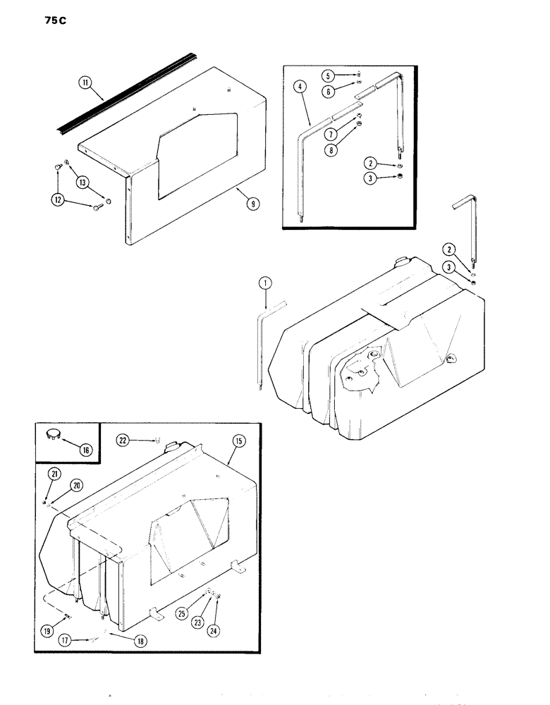 Схема запчастей Case IH 870 - (075C) - FUEL TANK COVER AND SUPPORTS, (336B) DIESEL ENGINE (03) - FUEL SYSTEM