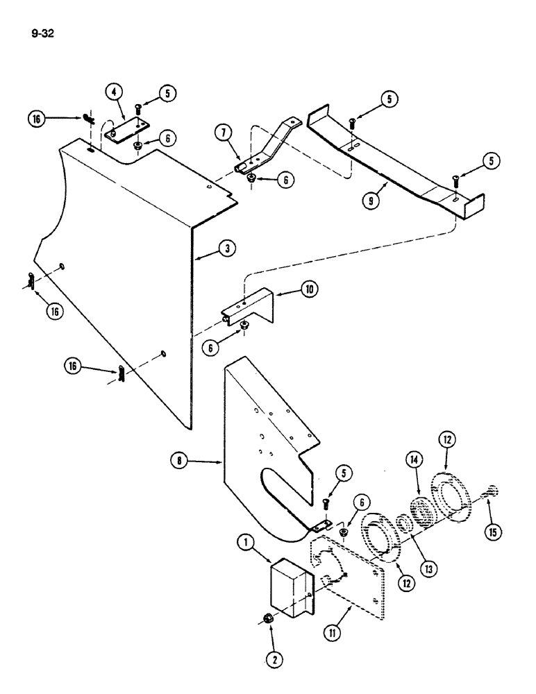 Схема запчастей Case IH 1620 - (9-032) - FEEDER JACKSHAFT DRIVE SHIELDS (13) - FEEDER