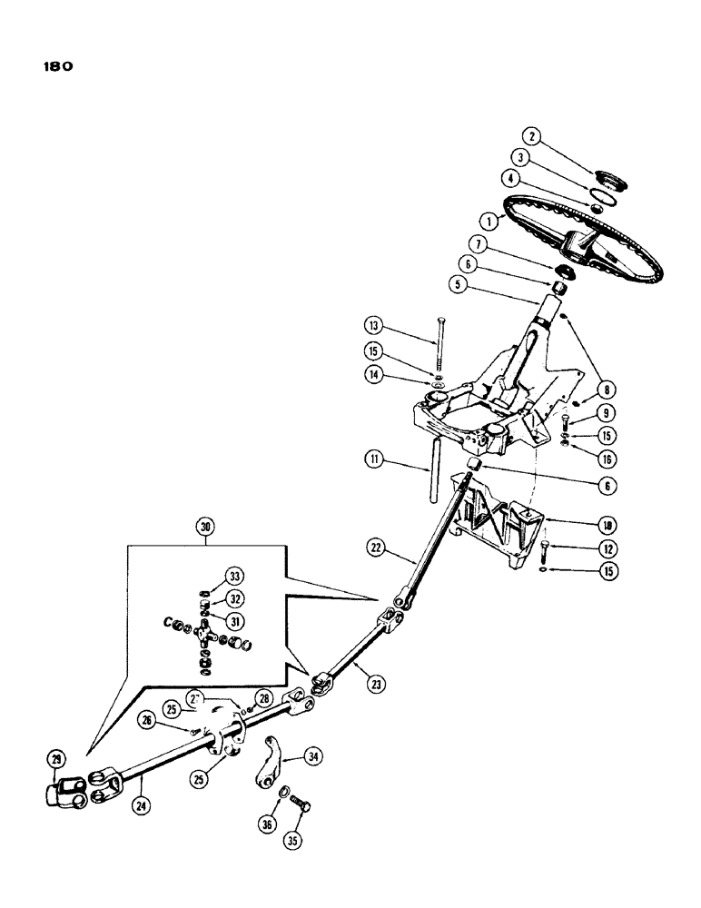 Схема запчастей Case IH 430 - (180) - STEERING WHEEL AND LINKAGE, 430 WITH DUAL OR SINGLE FRONT WHEEL (05) - STEERING