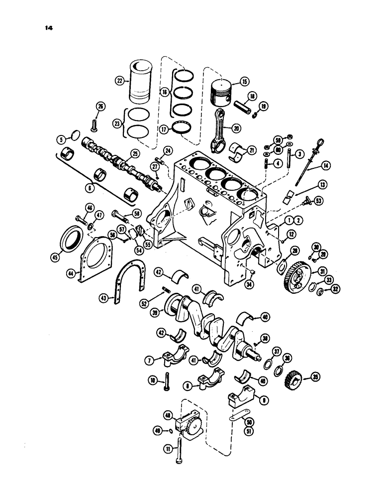 Схема запчастей Case IH 430 - (014) - CYLINDER BLOCK ASSEMBLY, PRIOR TO S/N 8262800, 430 MODEL 148B SPARK IGNITION ENGINE (02) - ENGINE