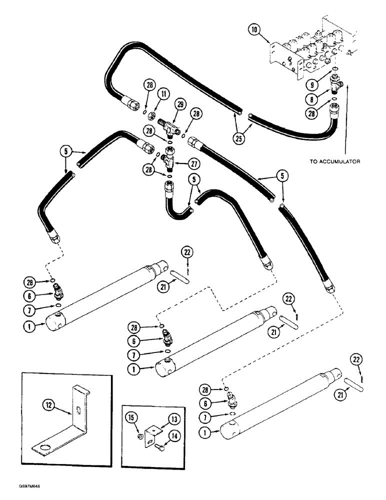 Схема запчастей Case IH 1660 - (8-048) - HEADER LIFT CYLINDER SYSTEM, WITH THIRD LIFT CYLINDER ATTACHMENT, P.I.N. JJC0103800 AND AFTER (07) - HYDRAULICS