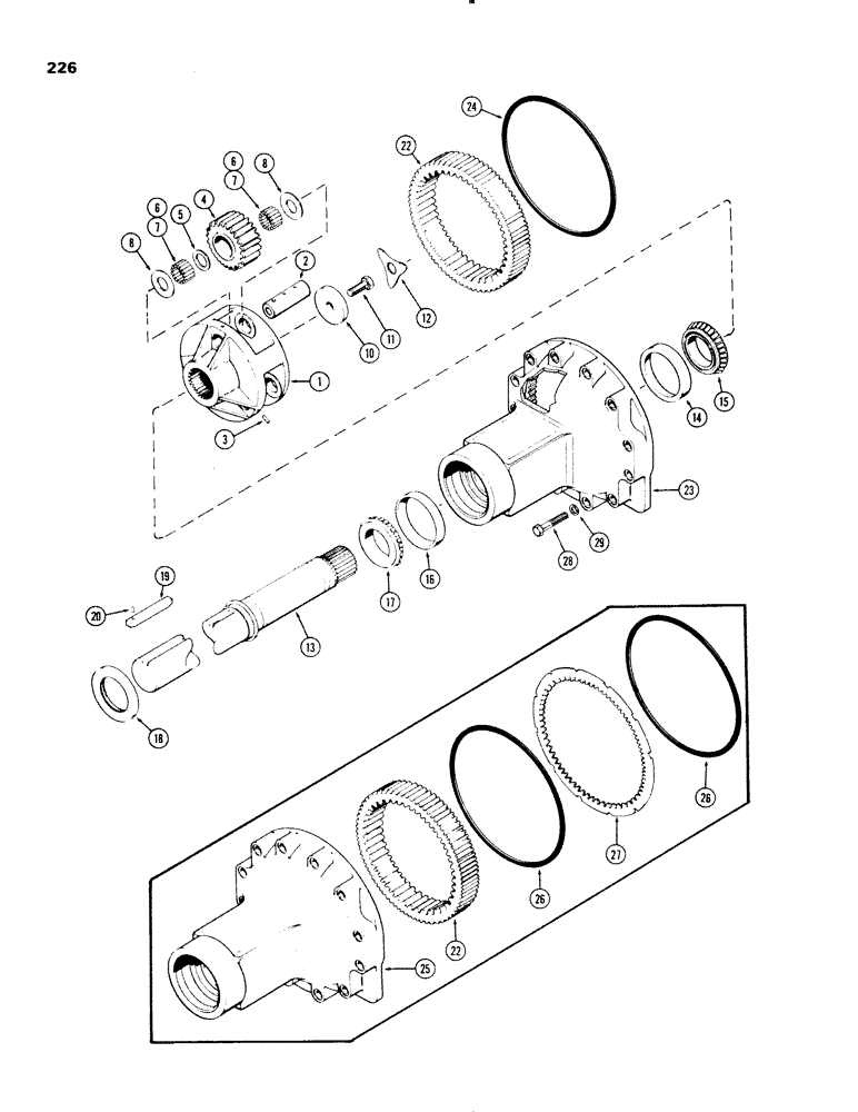 Схема запчастей Case IH 1270 - (226) - REAR AXLE HOUSING AND PLANET GEARS, 3-7/8 INCH DIAMETER AXLE SHAFT, FIRST USED TRANS. S/N 10032467 (06) - POWER TRAIN