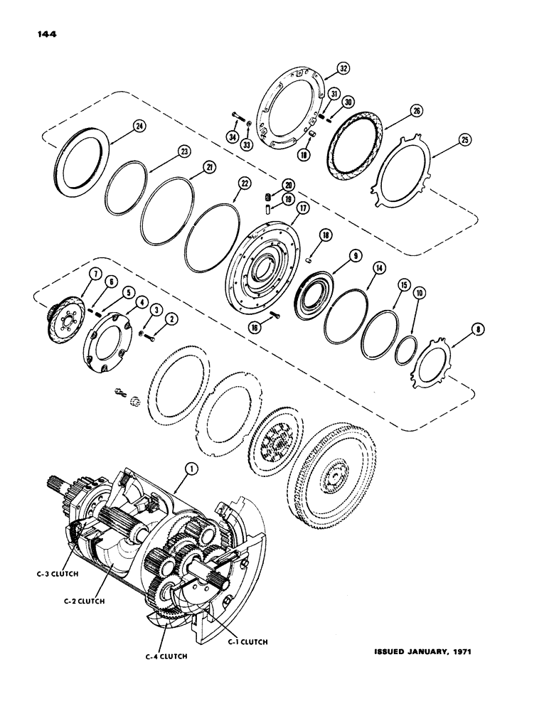 Схема запчастей Case IH 970 - (144) - C-1 AND C-4 CLUTCHES, POWER SHIFT (06) - POWER TRAIN