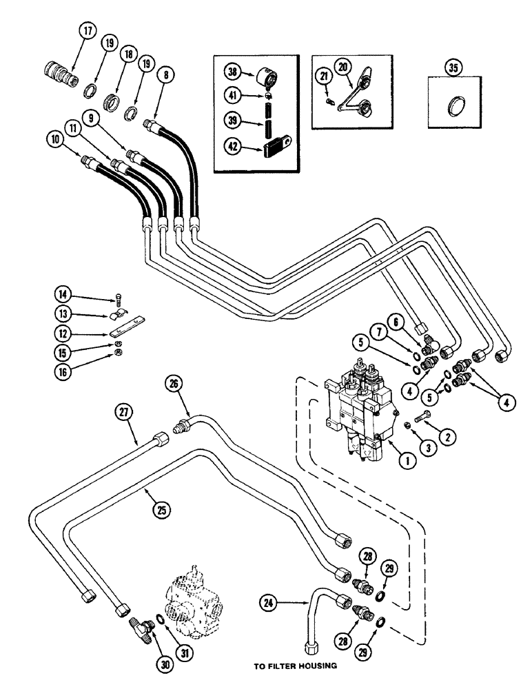 Схема запчастей Case IH 2096 - (8-282) - REMOTE HYDRAULICS, VALVE, HOSES AND COUPLINGS, TWO CIRCUIT SYSTEM WITHOUT LOAD CHECK (08) - HYDRAULICS