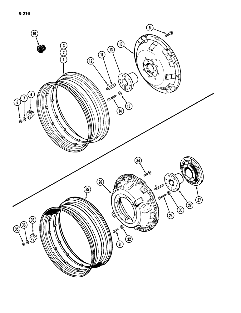 Схема запчастей Case IH 2094 - (6-216) - REAR WHEELS, WITH 38 INCH (965 MM) RIMS (06) - POWER TRAIN