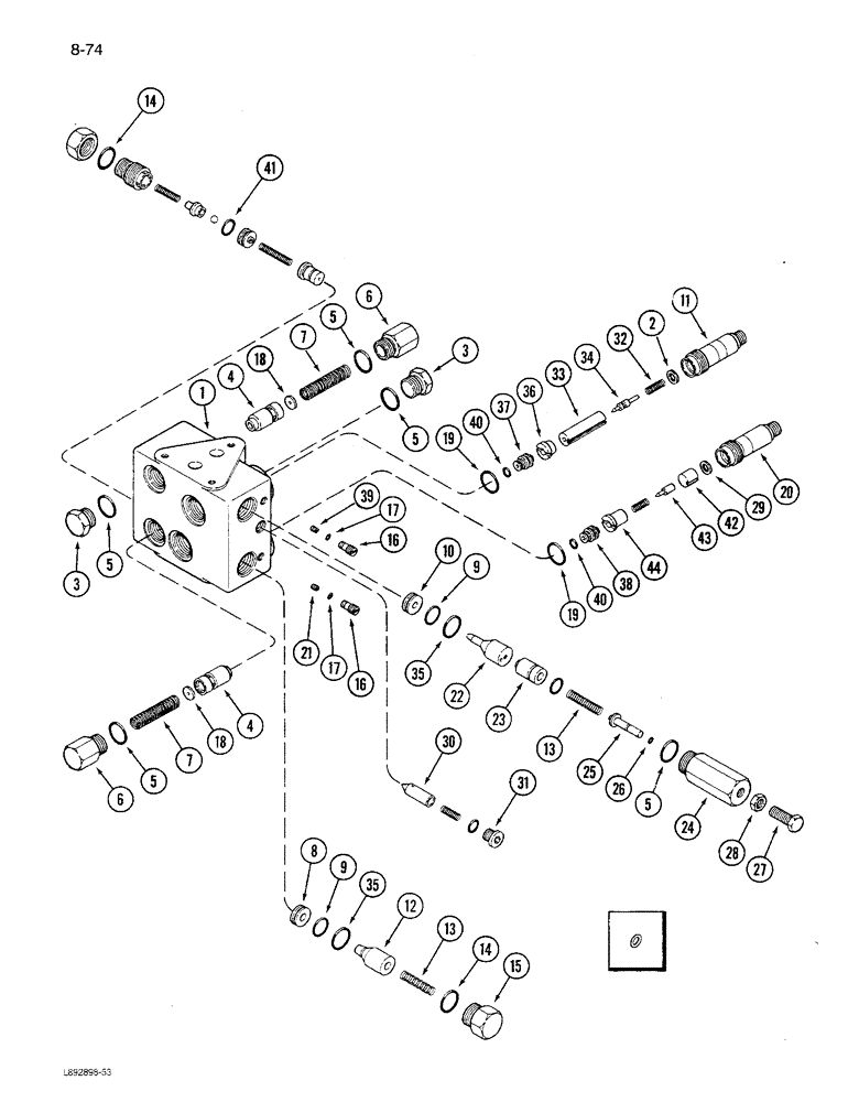 Схема запчастей Case IH 1680 - (8-074) - HEADER VALVE ASSEMBLY, PRIOR TO P.I.N. JJC0117060 (07) - HYDRAULICS