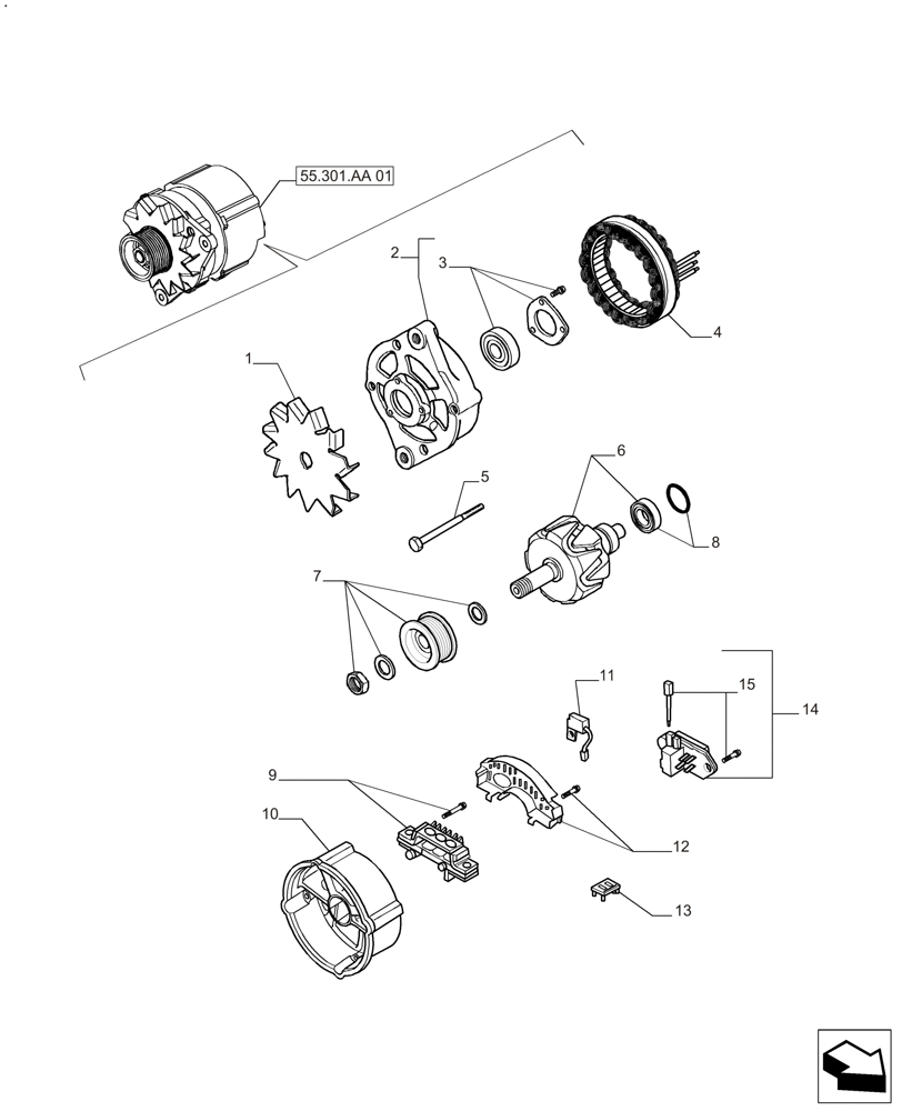 Схема запчастей Case IH FARMALL 125A - (55.301.AA[02]) - ALTERNATOR ASSY - 65 AMP (55) - ELECTRICAL SYSTEMS