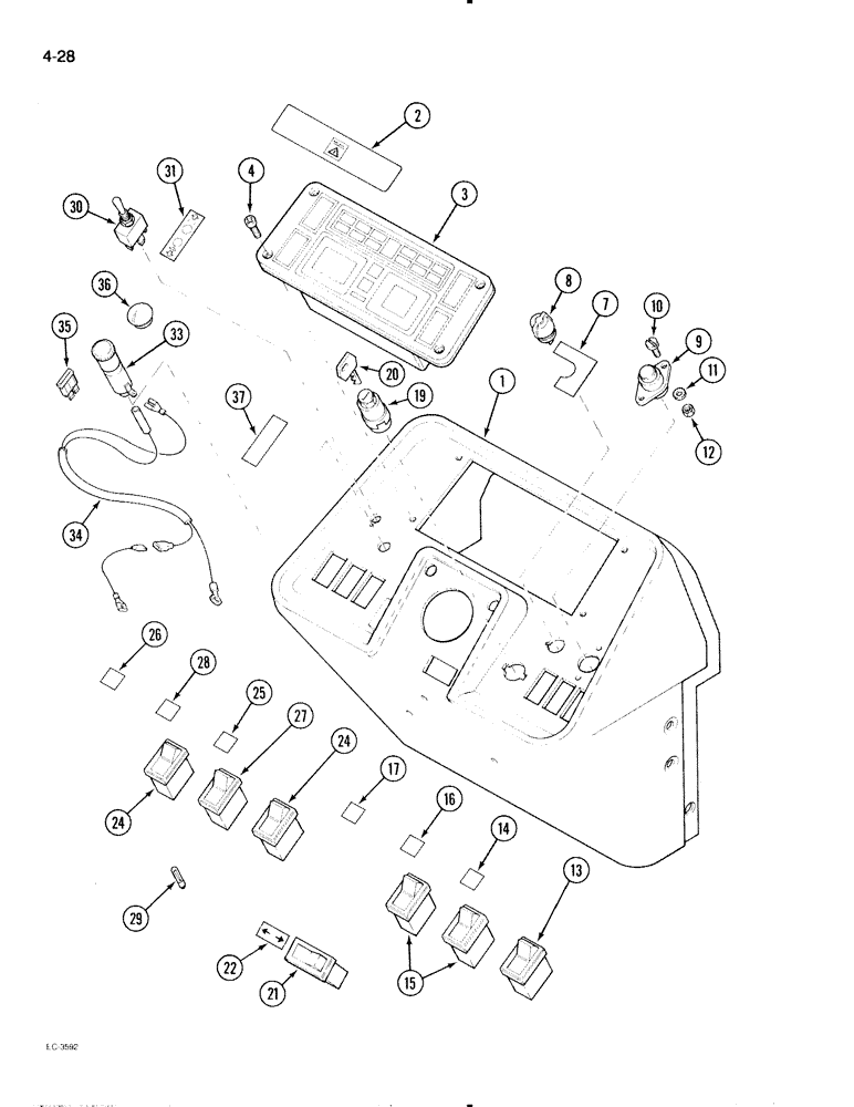 Схема запчастей Case IH 595 - (4-28) - INSTRUMENTS AND SWITCHES, TRACTOR WITH CAB (04) - ELECTRICAL SYSTEMS