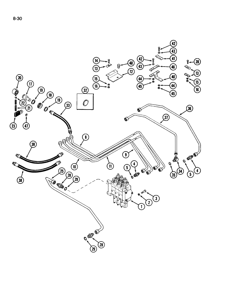 Схема запчастей Case IH 3394 - (8-30) - REMOTE TUBES AND COUPLINGS, THREE CIRCUIT REMOTE (08) - HYDRAULICS