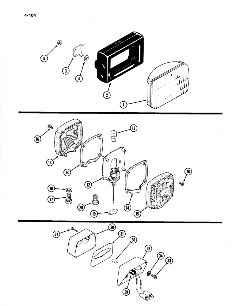 Схема запчастей Case IH 4894 - (4-104) - HEAD LIGHTS (04) - ELECTRICAL SYSTEMS