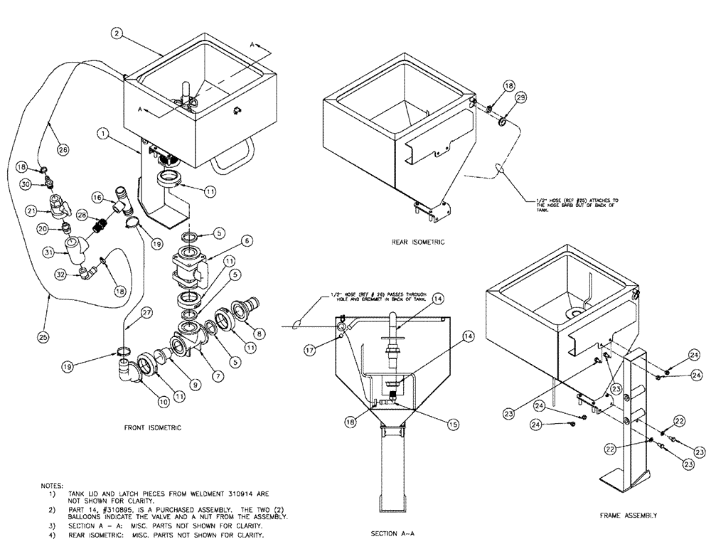 Схема запчастей Case IH 810 - (11-001) - CHEMICAL EDUCTOR TANK ASSY Reload Control & Chemical Eductor