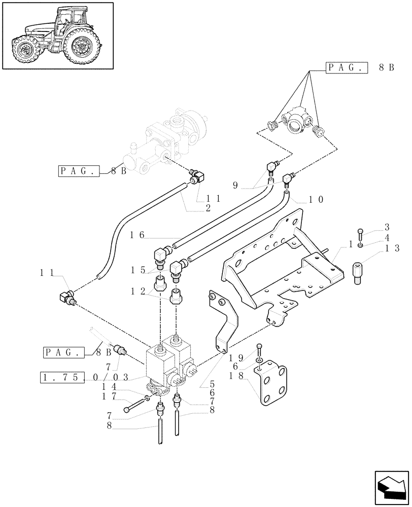 Схема запчастей Case IH MAXXUM 110 - (1.68.6[07B]) - TRAILER AIR BRAKE - REGULATORS, SOLENOID VALVES AND PIPES - D6753 (VAR.332727-333727-332737-339737-332739-333739) (05) - REAR AXLE